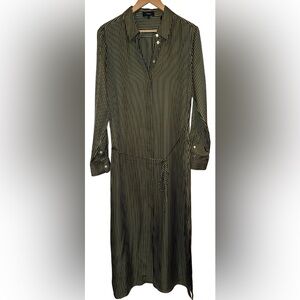 Theory Dark Green Multi Bengal Striped Print Shirt Dress Size L Classic Preppy